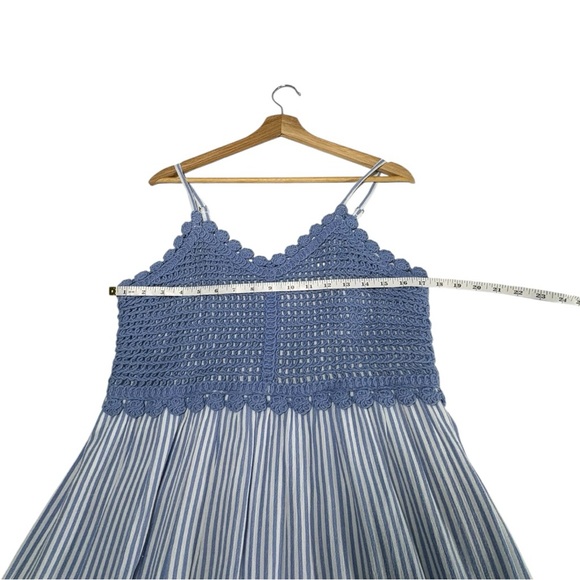 SO Blue Crochet Striped Sundress Womens L. White Blue Coastal Grandma Runs Small - Picture 10 of 13
